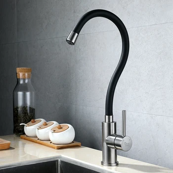 Universal tub chiuveta de robinet negru robinet de bucătărie din oțel inoxidabil SUS304 Plumb rece și caldă singură gaură robinete