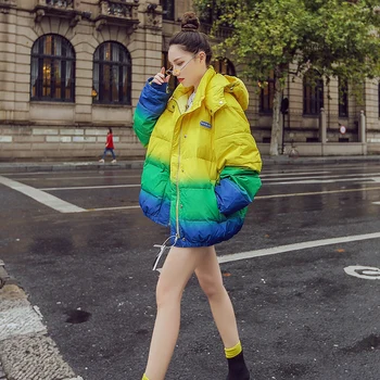2019 geaca de iarna femei îngroșa hanorac cu glugă outwear femei vrac moda lucioasă în jos jacheta de personalitate caldă fete strat de bumbac