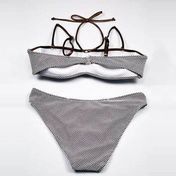 Rapid si livrare gratuita Femei Sexy Gât Cutout Strappy Talie Mare Tanga 2 BUC Bikini Seturi de costume de Baie