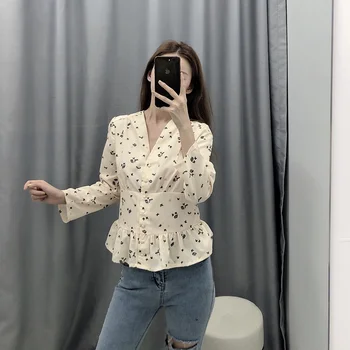 2020 Bluza Bluze Femei Elegante cu Maneca Lunga Bluza Office Camasa de sex Feminin V Gât Casual Streetwear Bluza de SUS