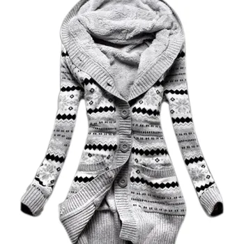 Femeile Gros de Iarna cu Gluga Cardigane Pulovere Fleece Cald Solide în Vrac Strat Tricotate cu Maneci Lungi Tricotaje pentru Îmbrăcăminte exterioară NYZ Magazin