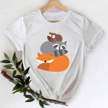 Tricouri Femei 2021 Animal Urs de Primăvară Moda Haine Desene animate de Imprimare Grafic Tricou Top Lady Print Feminin Tee T-Shirt
