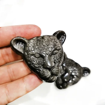 Argint naturale Obsidian Cap de Leopard Pandantiv Sculptate manual Pantera Colier Norocos Amuleta Pandantiv pentru Femei și Bărbați Bijuterii de Moda