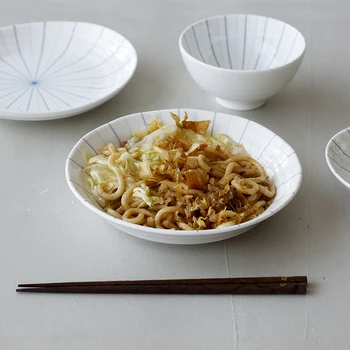 Ceramică farfurii albe, simple stilul de orez, supa cu taitei boluri sub geamuri linie tipărite container pentru alimente farfurie adâncă friptura vas