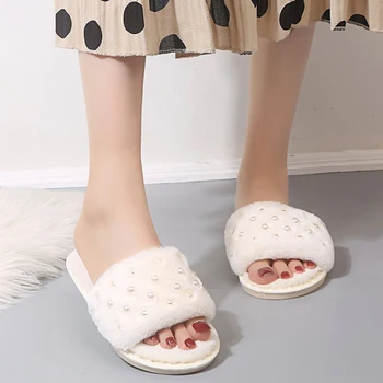 2020 Faux Blana Acasă Papuci Pufosi Femei Pantofi Diapozitive Confort cu Blană Sandale Plate de sex Feminin Drăguț Papuci de Interior pentru Femeie MTX57