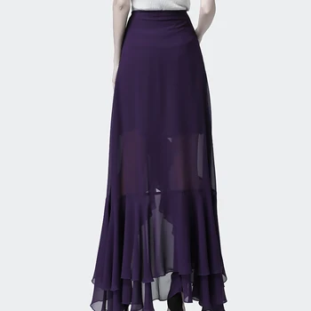 Fusta lunga pentru Femei de Vară Șifon Zburli Violet Fuste Talie Mare Moda Etaj Lungime Cutat O-Linie Plus Dimensiunea 4XL Fuste Jupe