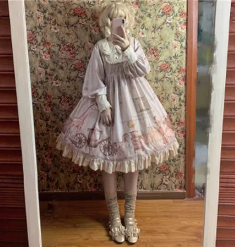 Kawaii fata de gothic lolita op loli cos Dulce lolita rochie vintage de imprimare peter pan guler bowknot talie mare rochie victoriană