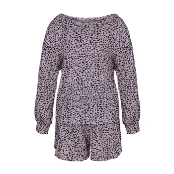 Vara Femei Leopard Imprimate Scurt Set de Pijama cu Maneca Lunga PJ Costum Casual, Lejere haine de casă Pijamale Pijamale Homewear Utilaje