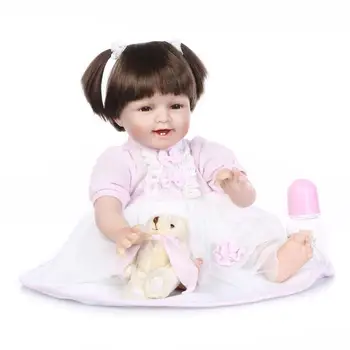 Nicery 20-22inch 50-55cm Bebe Renăscut Papusa Moale din Silicon Fată Băiat Jucărie Renăscut Baby Doll Cadou pentru Copii Roz Rochie Albă Peruca