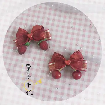 Pastorală stil Drăguț Dulce Boabe de Căpșuni Lolita Ac de păr Moale Sora Cosplay Stil Japonez Dantelă Papion Banda de Păr Frizură