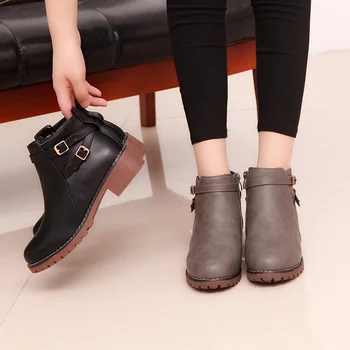 Femei Cizme Glezna Doamnelor Pantofi din Piele PU Cald Încălțăminte Solidă de Cusut Alunecare pe de Pluș Toamna Iarna Noi, Non-Alunecare cu Fermoar