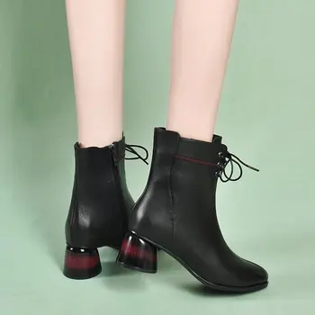 Femei Glezna Cizme Toamna Iarna 2020 Nou Stil Confort Mijlocul Pantofi de Iarna cu Catifea Singur Cizme Cizme Negre Botas De Mujer