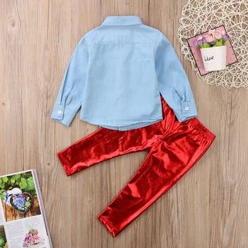 Copil nou-născut Fete Denim, Topuri tricou Roșu Bling Pantaloni Fata de Copil Tricou Solid Haine Haine Haine