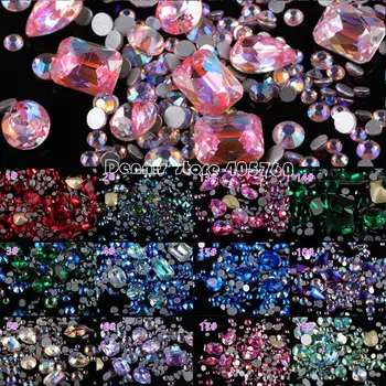 1Pack Mix Dimensiuni se Amestecă Forma Sclipici Coloful 3D Diamond Aspect Plat si V-Jos Strasuri Acrilice Nail Art Cristal, Pietre Decor