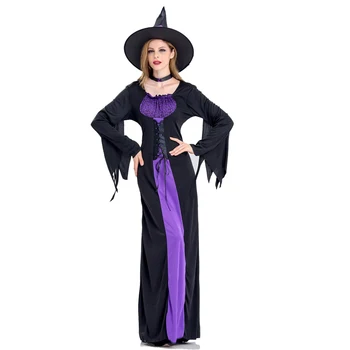 Adult Costum De Halloween Vrăjitoare Pentru Femei Sexy Violet Bretele Rochie, Palarie Carnaval, Petrecere Costum De Sex Feminin