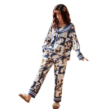 Pijamale desene animate stil de colegiu toamna bumbac vrac plus dimensiune sleepwear femei casual serviciu acasă 2 buc new sosire 2020 pijamas