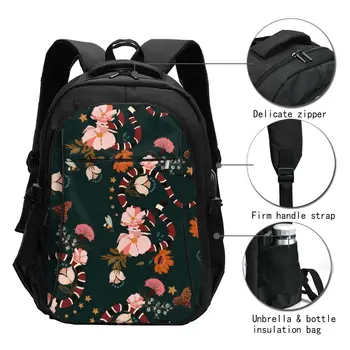 Fierbinte de Încărcare USB Laptop pentru Femei Rucsac Pentru Elevi Adolescente Fete Rucsac Scoala Șarpe Cu Flori Întunecate de Imprimare de Călătorie Bagpack