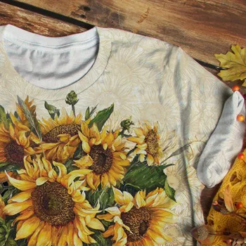Om de vară a Femeilor Tie-dye Floarea-soarelui Print T-shirt cu Maneci Scurte Rotund Gat Top Topuri Casual T-shirt Plus Dimensiune Camiseta Feminina