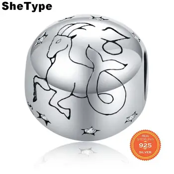 SheType 2.9 g Semn de Apa Constelație Margele Rotunde pentru Femei Bijuterii de Luare Capricorn Clar Farmec Stea 925 Masiv Sterling Silver