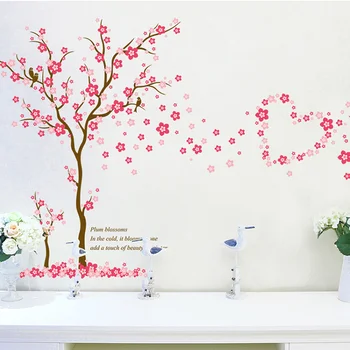 3D Roz floare de Prune copac dragoste Autocolante de Perete din PVC camera de zi Dormitor Fundal decorare Artă Murală Decalcomanii autocolant decor acasă