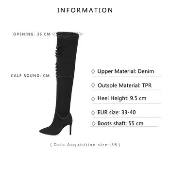 2018 New Sosire Denim Over-the-Genunchi Cizme Brand de Design de Cizme de Toamna Super Toc Înalt, Subțire Pantofi Femei Sexy Degetul Ascutit cu Fermoar