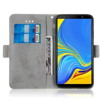 Vintage Piele Flip Wallet Cazuri pentru Samsung Galaxy A7 A9 2018 A750 A6S Telefon Mobil Silicon Moale Saci Acoperi Coque Piele Capa
