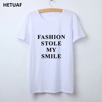 HETUAF 2018 Hipster Amuzant Tricouri Femei Moda Mi-a Furat Zâmbetul Tricou Femei Topuri Harajuku Tricou Femme de Bază Camisetas Mujer