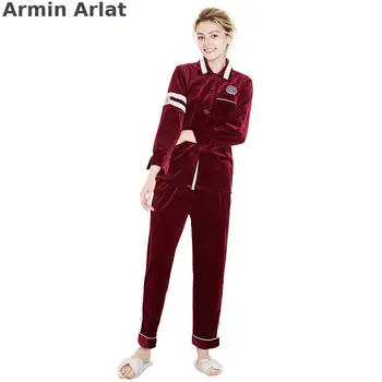 Armin Arlat Aur Catifea Pijamale Femei Maneca Lunga, Pijamale Seturi de Famale Sutumn/iarna Costum de Noapte, Pijamale Casual Acasă Set 2piece