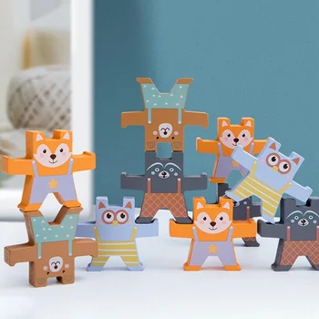 Animale din lemn Echilibru Blocuri care pot fi Stivuite Jucarii Interactive Părinte-copil Joc Copilarie Jucarii Educative Pentru Copii