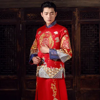 Mens stil chinezesc Rochie de mireasa broderie rosie mirele rochie de seara kimono jacket tang costum tradițional toast costume de haine