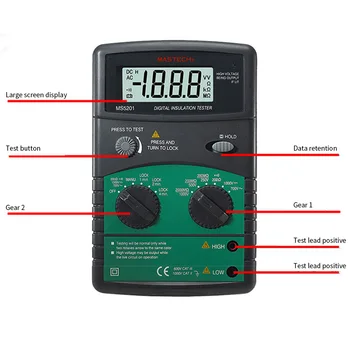MS5201 de Sunet și Lumină Alarmă Digital măsurătorile cu megaohmetrul Agitator Electric Rezistență Izolație Tester