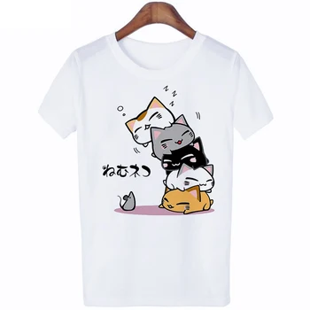 Femei T-shirt Pisica desen Animat de Imprimare de Moda T-shirt Alb, Harajuku Kawaii Îmbrăcăminte coreeană T-shirt Casual Streetwear Femeie T-shirt