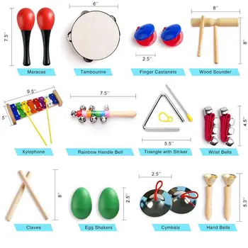 Instrumente muzicale pentru copii cu Sac de transport,12 în 1 Muzica de Percutie Set de Jucării pentru Copii cu Xilofon,Trupa Ritm,Tamburina,M
