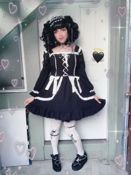 Lolita Gotic Japoneze Femei Rochie de Fată Mozaic Arc Sexy Rochie Mini Kawaii Haine de Toamna-Iarna Rochii pentru Femei Vestidos 2020