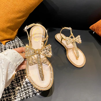 Sandale Femei, Sandale 2020 Nou Trend Vara Fund Plat Vârf De Cuțit De Teren O Perla Arc Roma Pantofi Fete