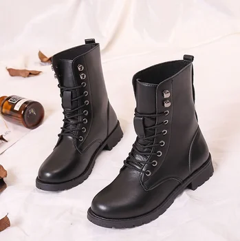 HUANQIU 2019 toamna/iarna cizme de Top rezistent la apa platforma cizme pentru femei pantofi de Piele de dimensiuni mari 42 cizme militare ZLL649