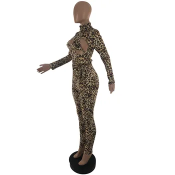 Femei Cu Maneci Lungi Leopard De Imprimare Body Nou Toamna Gol Afară De Femei Costum Salopeta Moda Doamnelor Costum Sexy Bodycon C