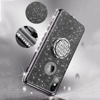 Pentru Cazul iphone X 360 de Grade de Metal Diamant pe Deget Inel Titular Landyard Diamant Sclipici Moale Colțuri de Protecție pentru Iphonex