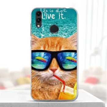 Capac Caz de Telefon Pentru Huawei Honor 8C Moale Tpu Silicon Capac Spate 360 de Protecție Complete de Imprimare Clar Coque Cat de Flori
