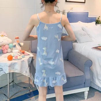 Doamna Vară lenjerie de Moda pentru Femei Cămăși de noapte V-Neck fără Mâneci Casual Sleepwear Imprimare Rochie Mini de dormit rochie rochie de noapte