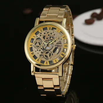 De aur/Argint Ceas de Gol Plin de Oțel Femei Barbati Unisex Retro Relojes Hombre Cuarț Încheietura ceas Moda Ceas de Lux Picătură de Transport maritim