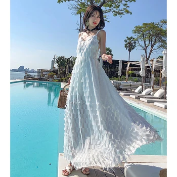 Femei Alb Maxi Petrecere Bretele cu Spatele gol Rochie de Vara Casual Elegant Vacanta Plaja Rochie Lunga coreean Pista 2020 rochie Sundress