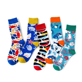 Animal Print Socks Mens Noutate Șosete Ocean Serie de Rechin plin de culoare Unisex din Bumbac Șosete Lungi Personalitate Crew Socks 5 Perechi/set