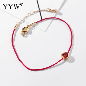 Moda Subțire De Nailon Roșu Cablu Fir Șir Coarda Lanț Cu Rotund Cz Zirconia De Culoare De Aur Placat Brățară Pentru Femei Bijuterii