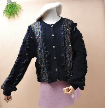 Doamnelor femei paroase vintage ștrasuri din mărgele broderie angora blana de iepure cardigans loose nurca cașmir pulover jacheta de iarna trage haina