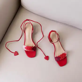 Krazing oală fierbinte lucrate manual din piele naturala peep toe tocuri inalte stil printesa pantofi femei vacanta dating dulce sandale de vara L10