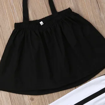 2019 Vara 2 BUC Toddler Girls Topuri Negre Gât tricou + Pantaloni cu Dungi Set de Pantaloni pentru Copii Haine Casual Haine de Moda