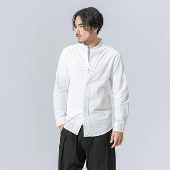 MRDONOO Lenjerie de pat sex masculin mâneci lungi stil Chinezesc liber de mari dimensiuni tricou Chinezesc stil retro catarama strat de bumbac