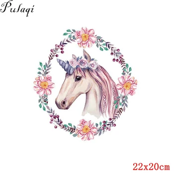 Pulaqi Cununa de Cal Stil de Vara Fier Pe Transferul de Căldură Vinly Un nivel Lavabil Unicorn Patch-uri Pentru Îmbrăcăminte Decor E