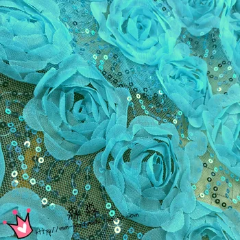 Etapa de textile Apă albastru șirag de mărgele piesă în trei-dimensională de flori de trandafir țesături dantelă/100*135cm